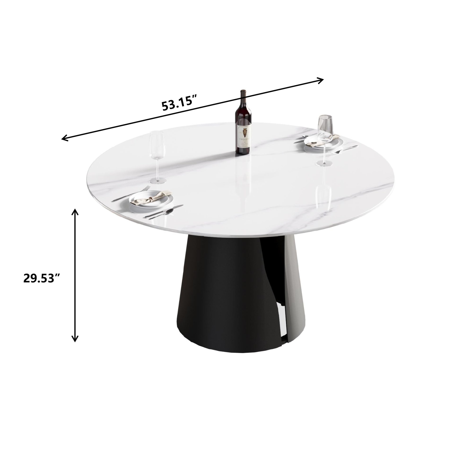 53.15" Modern Artificial Stone Round Carbon Steel Base Dining Table, Can Accommodate 6 People - White / Black - Image 10