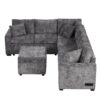 Sectional Sofa Pull-Out Sofa Bed Sleeper With A Storage Ottoman, Three Pillows And Charging Devices For Living Room - Gray - Image 19
