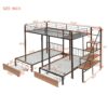 Full Over Twin-Twin Triple Bunk Bed With Drawers And Staircase - Black - Image 15