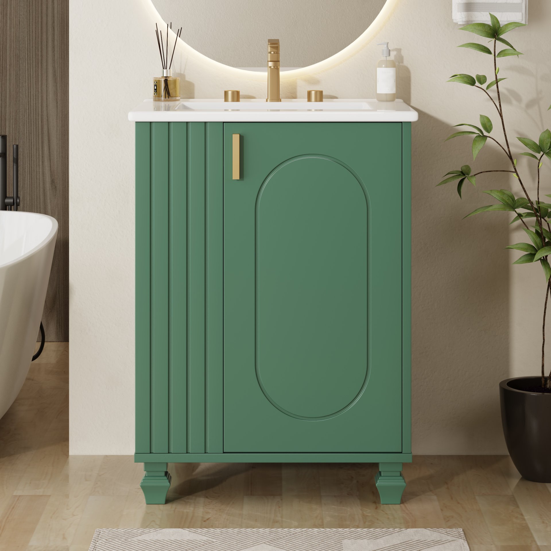 Classic Retro 24" Bathroom Vanity With Sink, Door Shelf, Side Open Storage Frame - Green - Image 5