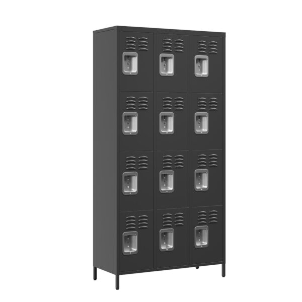 12 Door Lockers With Lock For Secure Storage - Black