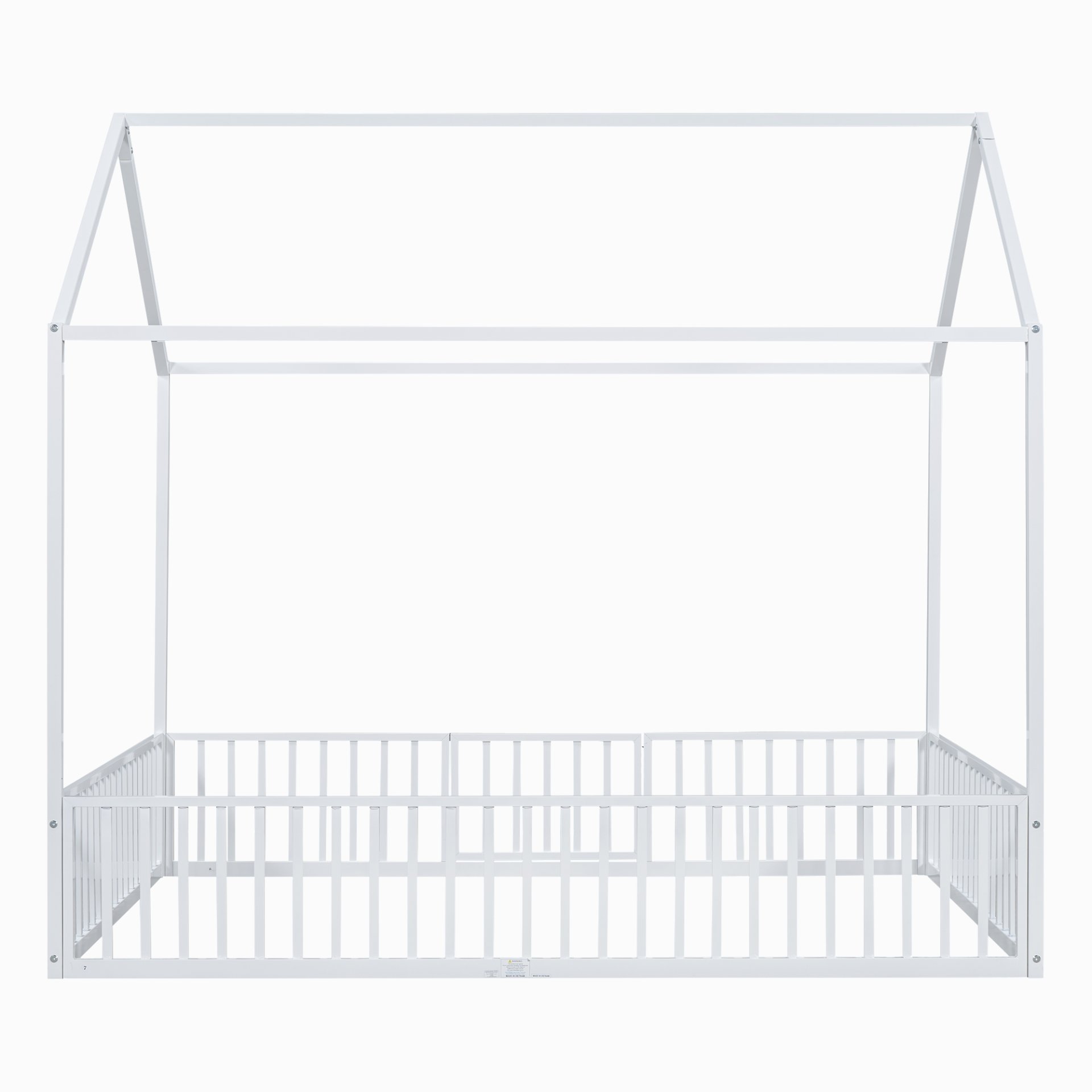 Full Size Metal House Bed With Fence And Door - White - Image 8