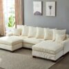 Modular Sectional Sofa, 5 Seater Oversized Convertible L & U Shaped Couch, Corduroy Fabric - Beige - Image 3