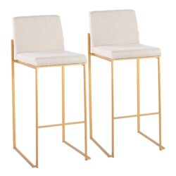 Fuji - Contemporary High Back Barstool (Set of 2) - Gold / Beige