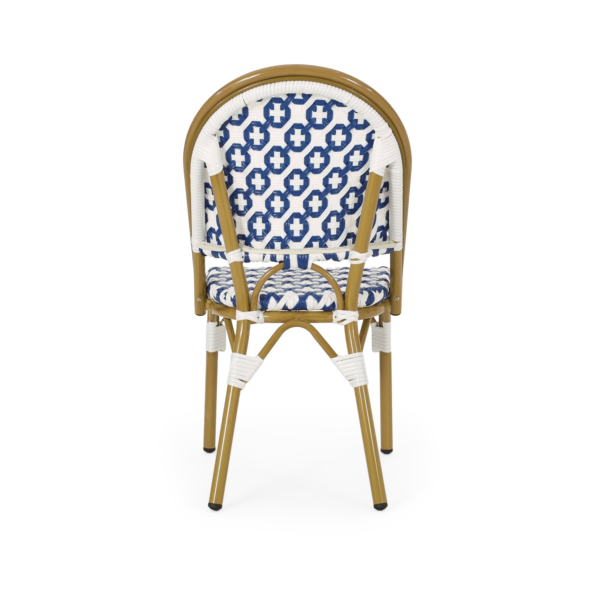 Elegant French Bistro Chair Set With Durable Aluminum Frame And Polyethylene Rattan - White / Navy - Image 10
