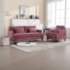 Mid Century Modern Chenille Fabric Loveseat Sofa, 2 Seat Upholstered Couch With Wood Feet - Wine Red - Image 11