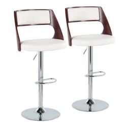Cecina - Mid-Century Modern Adjustable Height Barstool With Swivel With Oval Footrest (Set of 2) - Chrome / Cherry / White