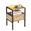 Rattan End Table With Drawer, Modern Nightstand, Metal Legs, Side Table For Living Room, Bedroom - Natural - Image 5