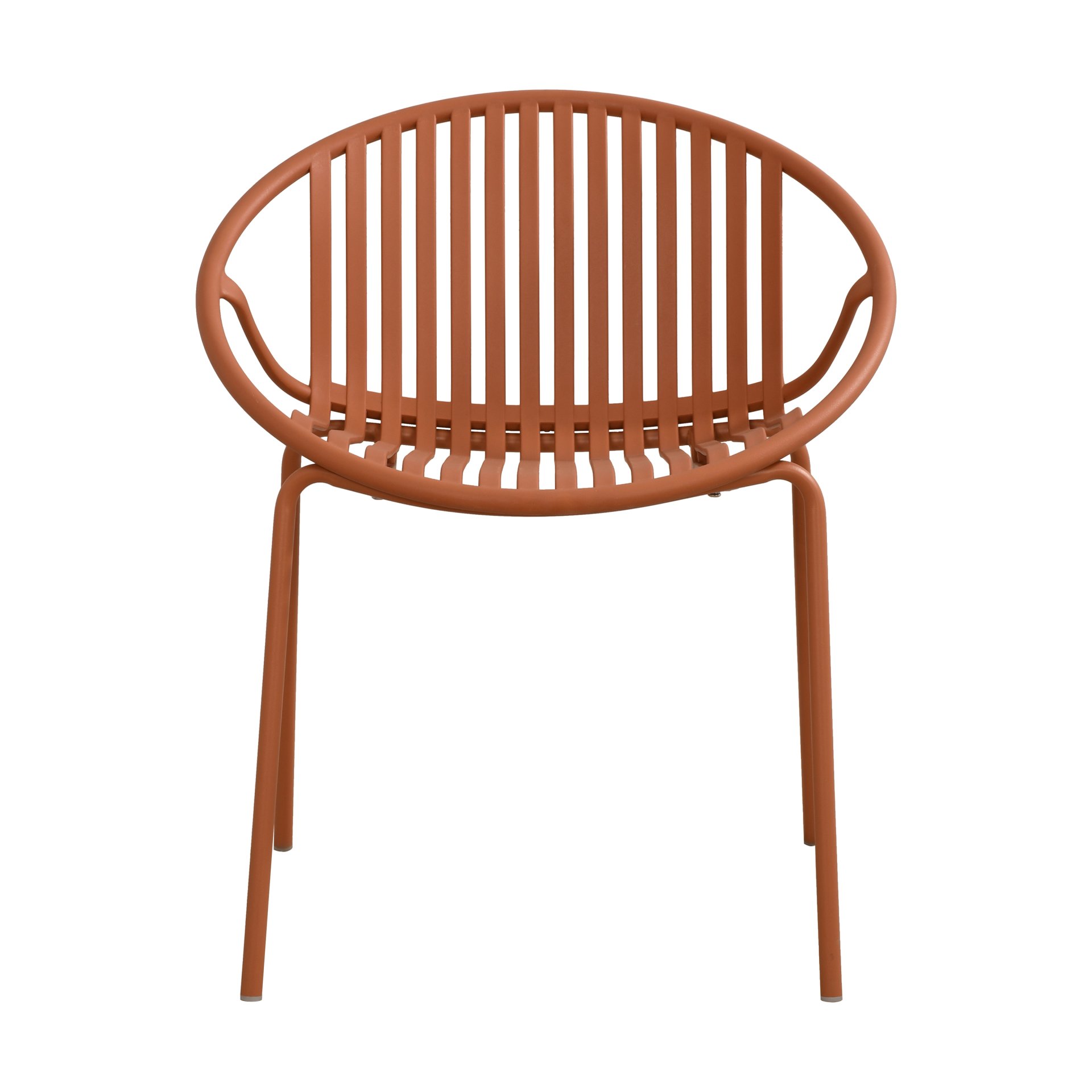 Contemporary Patio Dining Chairs (Set of 2) Stackable Outdoor Chairs With Breathable Plastic Backrest, Metal Legs - Orange - Image 8