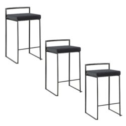 Fuji - Contemporary Stackable Counter Stool (Set of 3) - Black - Velvet