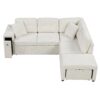 Sectional Sofa L-Shaped Sofa Couch Pull-Out Sofa Bed With A Movable Ottoman, Two USB Ports And Two Cup Holders For Living Room - Beige - Image 12