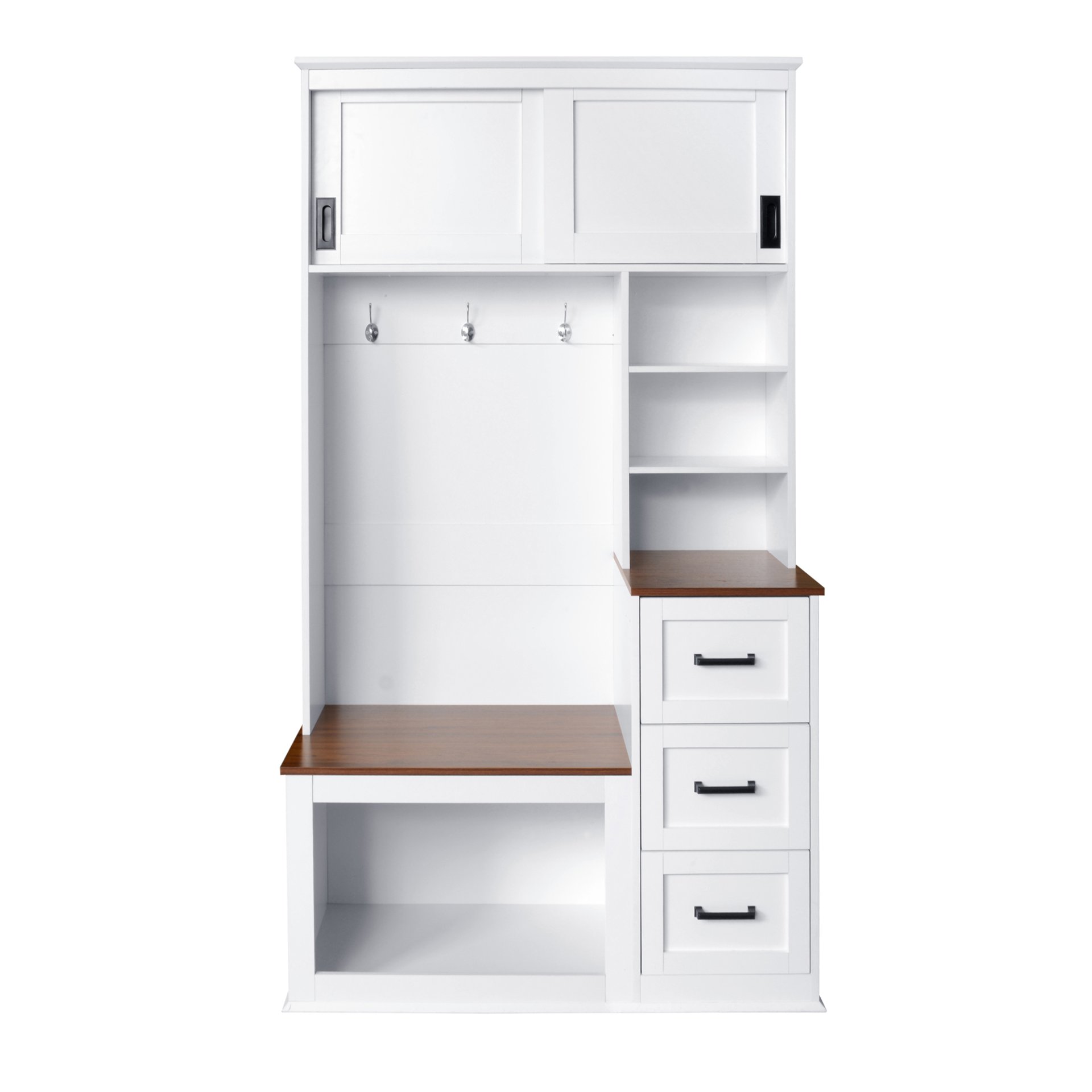 Modern Entryway Bench With Coat Rack, 3 Shelves And Drawers, 3 Sturdy Hooks, Wide Hall Tree With Storage Bench For Hallway - White - Image 7