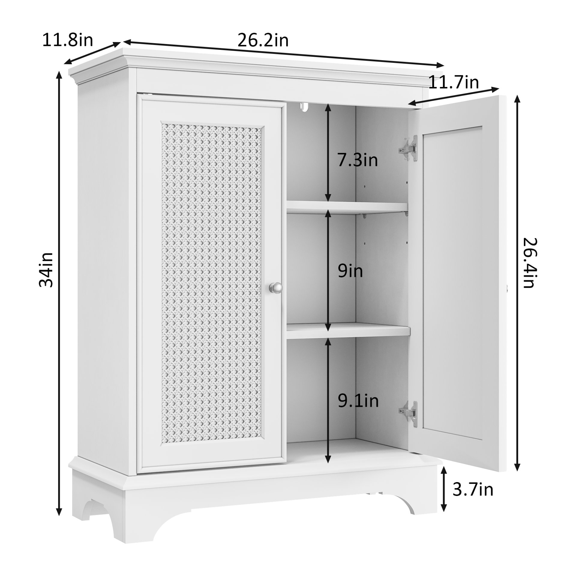 White 2 Door Rattan Storage Cabinet With Adjustable Partition, Medieval Modern Independent Buffet Cabinet, Multifunctional Decorative Cabinet Suitable For Living Room, Kitchen, Bathroom - White - Image 3