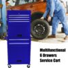 6 Drawer Lockable Tool Cabinet On Wheelsб Steel Rolling Tool Chest With Detachable Toolbox, 2 In 1 Garage Workshop Storage Organizer With 4 Universal Casters - Blue - Image 2