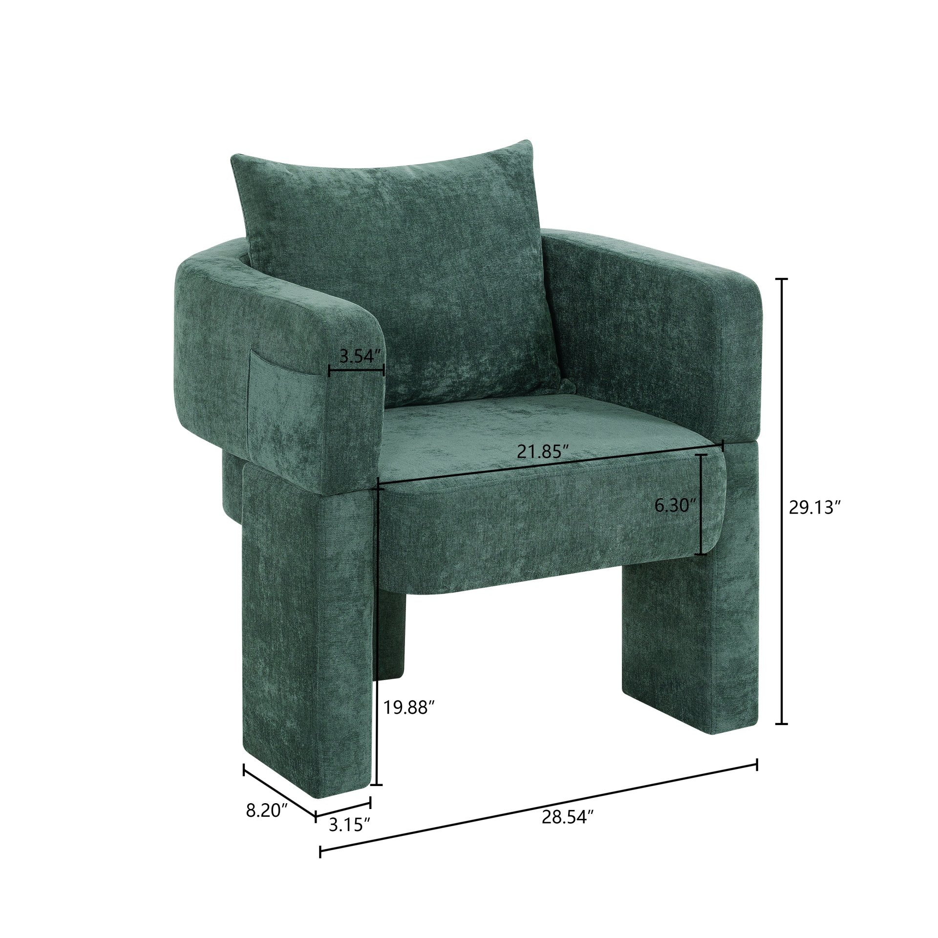 Modern 3 Leg Accent Chair With Ergonomic Arms & Removable Pillow For Living Room, Bedroom, Dining Room And Office - Dark Green - Image 3