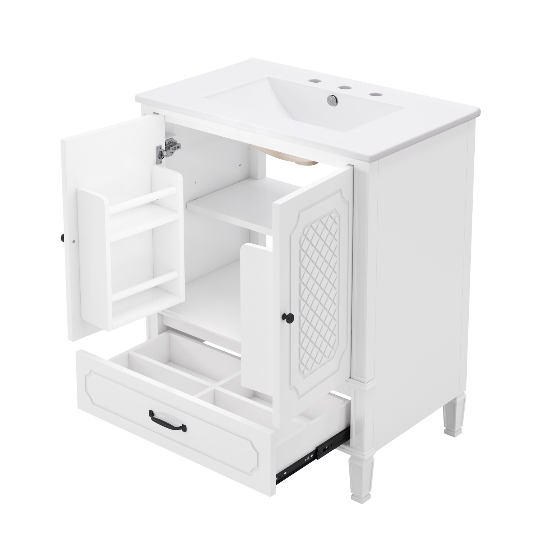 Vintage Style 30" Bathroom Vanity With Sink, Multi Functional Storage, Soft Closing Door - White - Image 22
