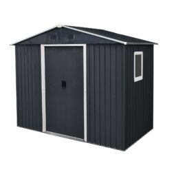 8Ft X 4Ft Outdoor Metal Storage Shed With Window And Metal Foundation For Backyard, Patio, Lawn - Black / White