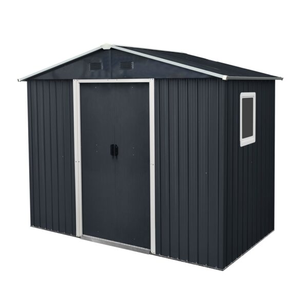 8Ft X 4Ft Outdoor Metal Storage Shed With Window And Metal Foundation For Backyard, Patio, Lawn - Black / White