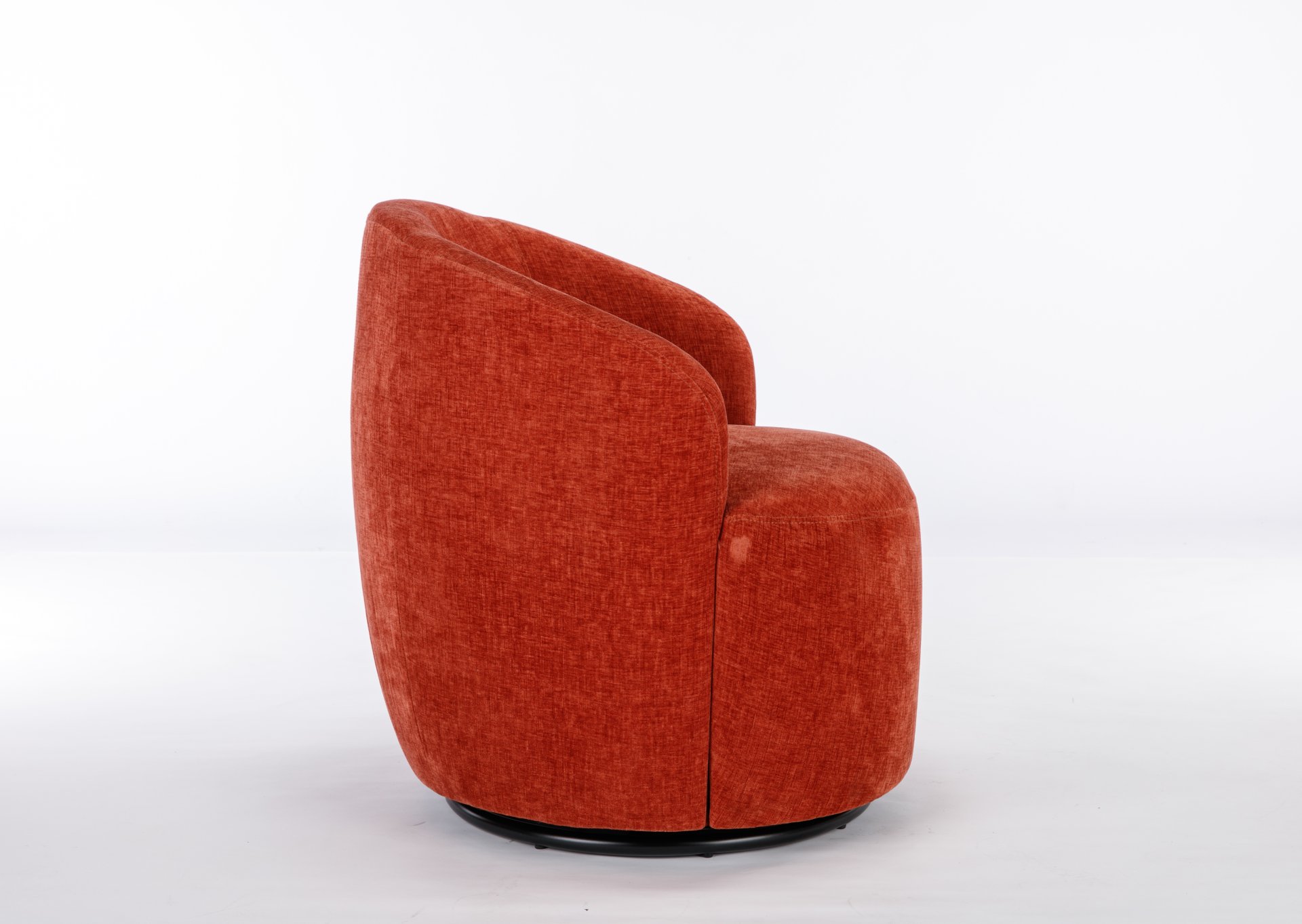Chenille Fabric Swivel Accent Armchair Barrel Chair With Black Powder Coating Metal Ring - Orange - Image 12