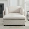Wide Modern Oversized Armchair With Ottoman Stool, Single Sofa With Lumbar Support, Accent Chair, Reading Chair For Bedroom, Living Room - Cream - Image 4