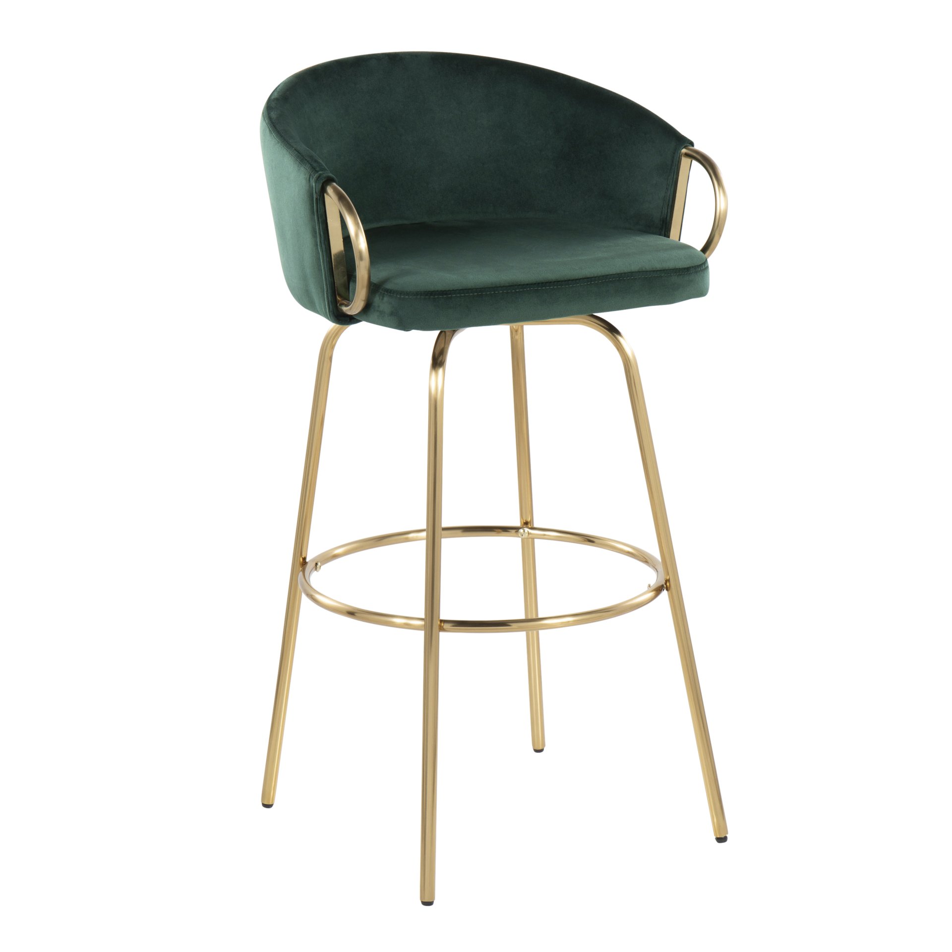Claire - Contemporary / Glam Fixed Height Bar Stool Round Footrest (Set of 2) - Green / Gold - Image 2