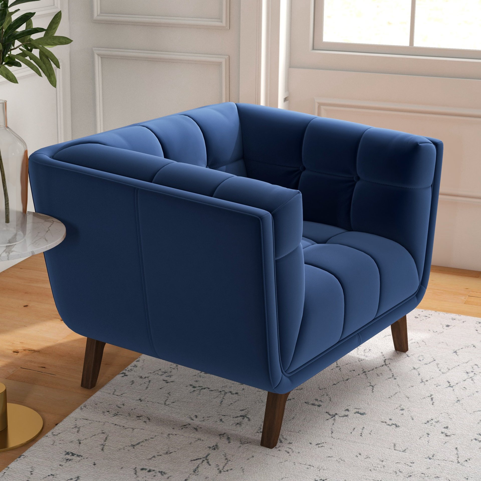 Addison - Velvet Lounge Chair - Dark Blue - Image 8
