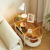 Movable Oval Metal Glass Coffee Table With Storage - White - Image 3