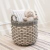 Round Resin Woven Wicker Multi Use Storage Basket With Handles - Cream / Gray - Image 5