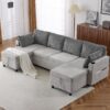 Sectional Sofa Pull Out Sofa Bed Versatile Sofa Sleeper With Large Storage Space, Two USB Ports And Two Cup Holders For Living Room - Gray - Image 17