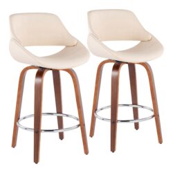 Fabrico - Mid-Century Modern Fixed Height Counter Stool With Round Footrest (Set of 2) - Walnut / Cream