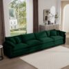 Modern Upholstered Corduroy Fabric 4 Seater Sofa With Arm And Throw Pillows - Green - Image 2