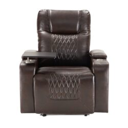 Power Motion Recliner With USB Charging Port And Hidden Arm Storage 2 Convenient Cup Holders Design And 360 Degree Swivel Tray Table - Brown