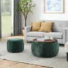 Modern Classic Round Storage Ottoman With Removable Top - Green - Image 4