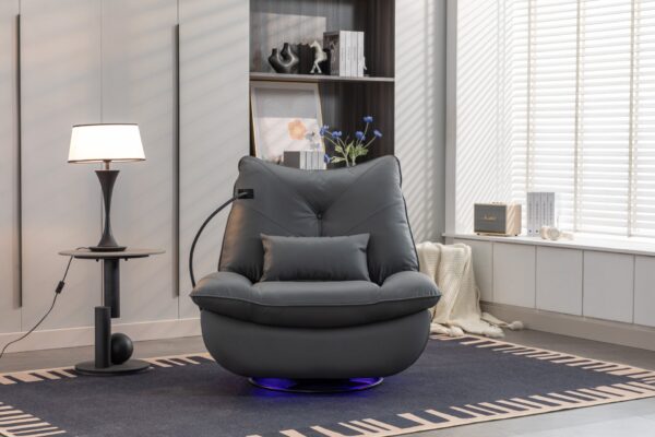 270 Swivel Glider Recliner Chair, Power Recliner Rocking Chair, USB Port Charge For Nursery Chair With Atmosphere Lamp For Living Room Bedroom Apartment - Dark Gray