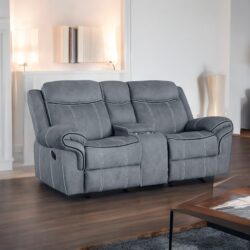 Zubaida - Two Tone Velvet Recliner Loveseat With USB Port Console - Gray