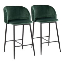 Fran - Pleated Waves Contemporary Fixed Height Counter Stool (Set of 2) - Black / Green