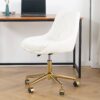 Modern Teddy Fleece Fabric Dining Chair With Gold Legs, Soft And Comfortable, Adjustable, Space Saving - Beige - Image 2