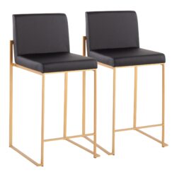 Fuji - Contemporary High Back Counter Stool (Set of 2) - Black / Gold