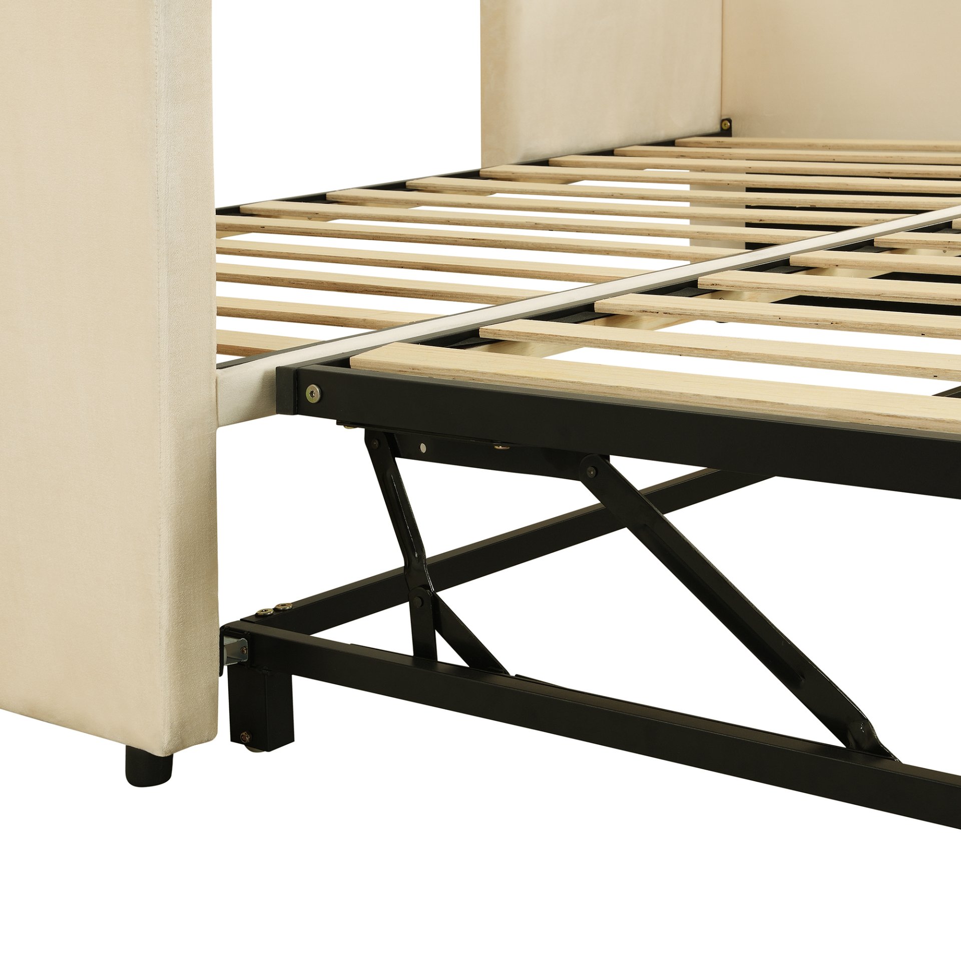 Twin Size Upholstered Daybed With Pop Up Trundle - Beige - Image 10