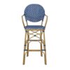 Outdoor Wicker And Aluminum French Barstools Set With Bamboo Print - Navy Blue - Image 7