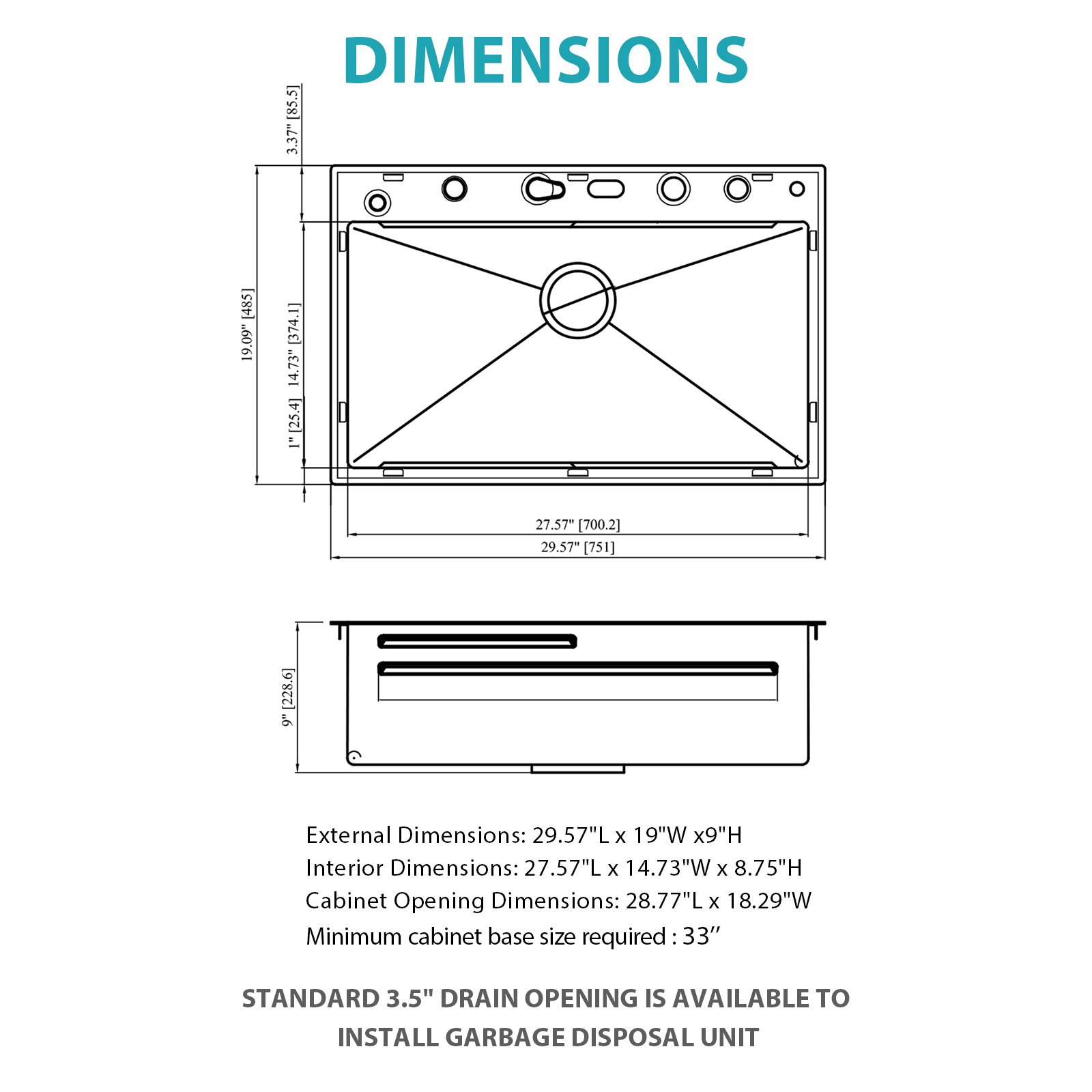 30" Kitchen Sink Waterfall Single Bowl Ledge Workstation With Smart LED Faucet, 16 Gauge T304 - Brushed Nickel - Image 3