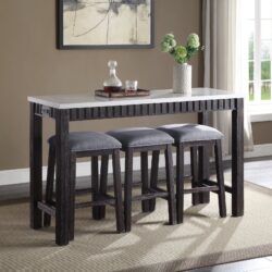 Necalli - Marble Top Weathered 4 Piece Pack Counter Height Table Set - Espresso