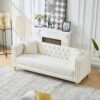 3 Seater Deep Seat Sofa, Sofa With Button Nailhead, Square Arm Couches, Furniture For Living Room - Beige - Image 8