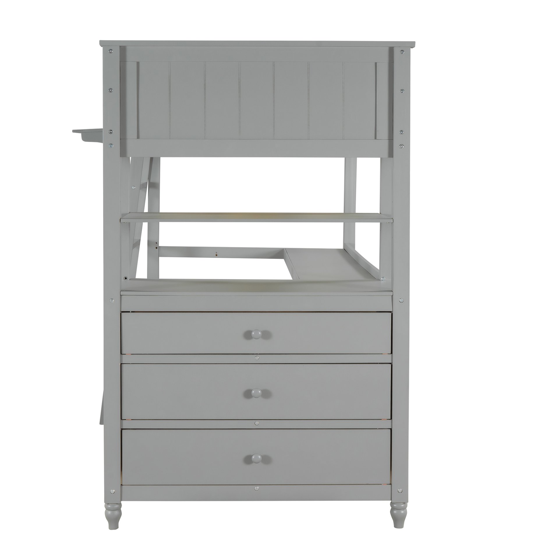 Twin Size Loft Bed With Drawers And Desk, With Shelves - Gray - Image 11