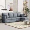Modern L Shape Modular Sofa, 5 Seat Chenile Sectional Couch Set With 2 Pilows Included, Freely Combinable Indoor Funiture For Living Room, Apartment, Office - Light Gray - Image 3