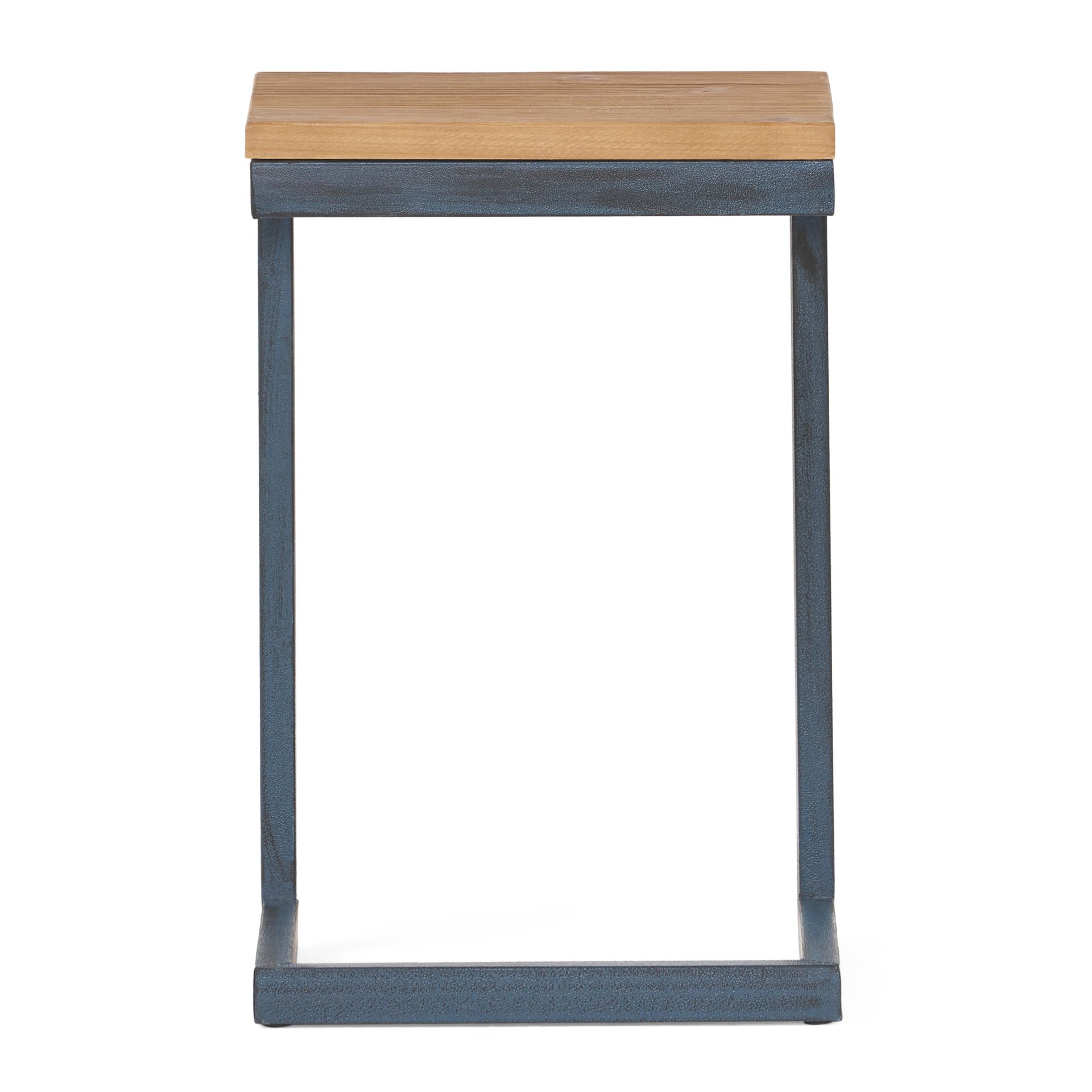 Small C Shaped End Table With Iron Base And Fir Wood Top - Black - Image 4