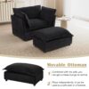 Modern Armchair Sofa Cozy Upholstered Sofa Chair With Movable Ottoman Chenille, Wide Seat & Curved Armrests - Black - Image 5
