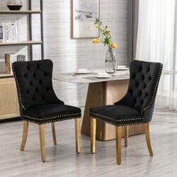 Nikki - Modern, High-End Tufted Solid Wood Contemporary Velvet Upholstered Dining Chair With Golden Stainless Steel Plating Legs, Nailhead Trim (Set of 2) - Black