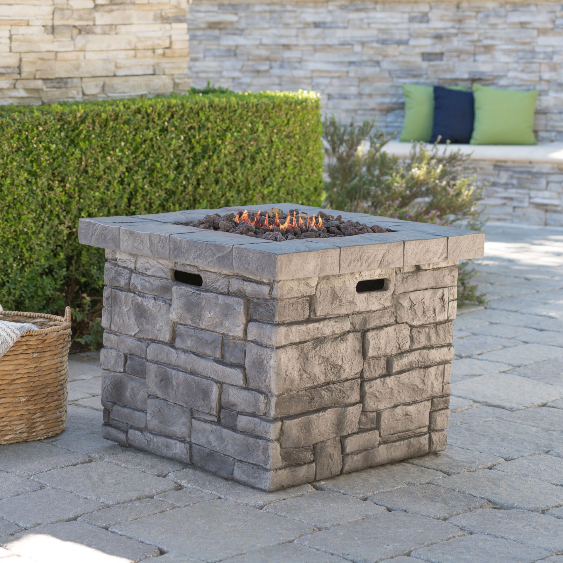Outdoor Square Propane Fire Pit 40, 000 Btu - Gray - Image 2