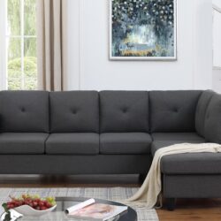 Santiago - Linen Sectional Sofa With Right Facing Chaise - Dark Gray